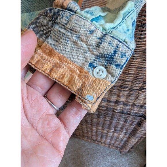 Anthropologie Isabella Sinclair Buffalo Plaid Check Ruffle Chambray Henley Shirt - Picture 6 of 9